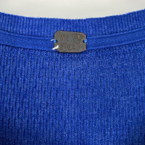 Free People Rainbow Blue Long Sleeve Drop Shoulder Thermal Henley Top Small - Picture 7 of 11